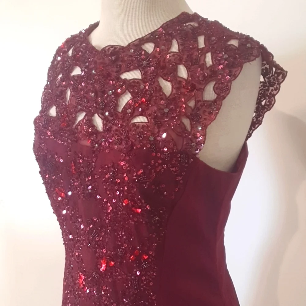 French Connection Size 14 Red Maroon Sequin Evening Dress - Picture 3 of 9
